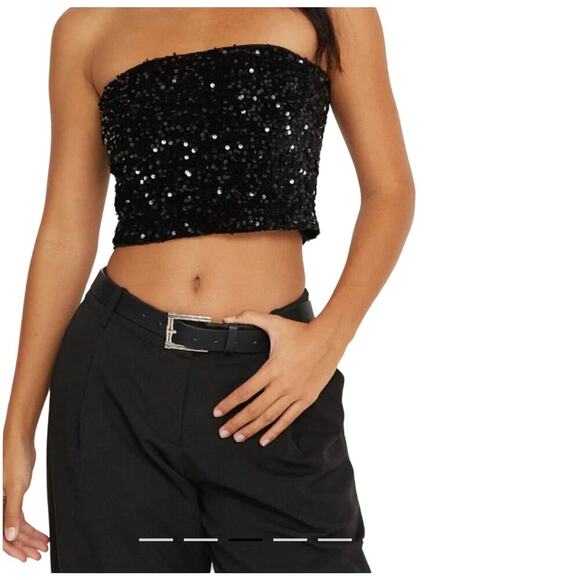 Motel Rocks Sequin Black Tube Top Size L - Picture 1 of 4